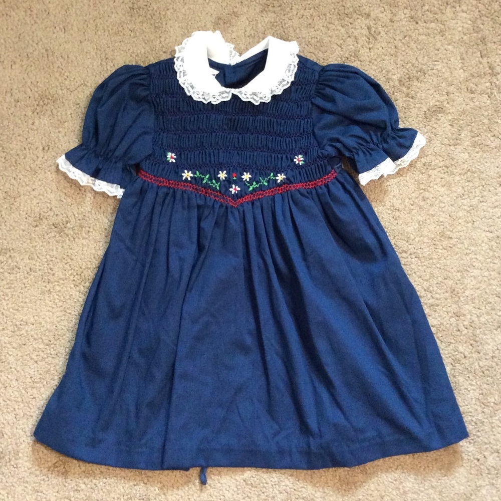 Vintage 80s Blue Floral Girls Dress